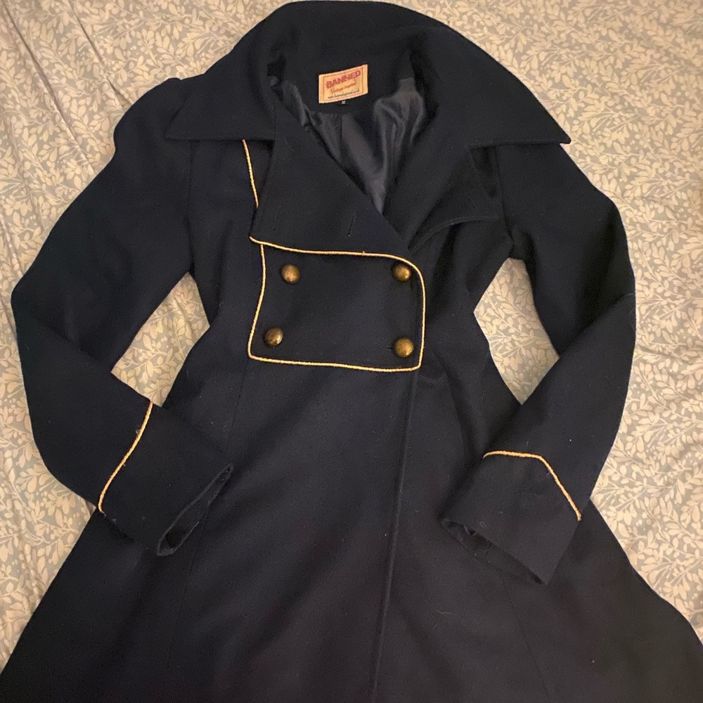 Navy blue double breasted pea coat